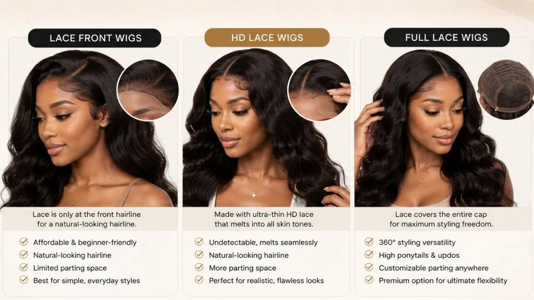 Lace Front vs. HD Lace vs. Full Lace Wigs: What's the Difference? - WIGZU