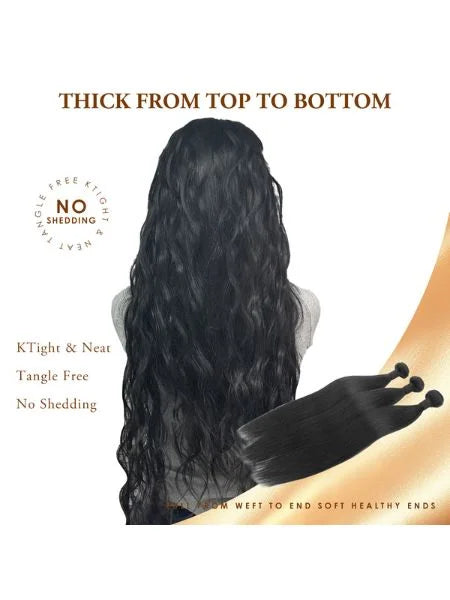 Woman Wearing 12A Straight Human Hair Extension - Thick From Top to Bottom | Wigzu
