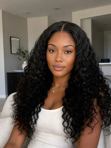 Woman Wearing HD Lace Deep Curly Glueless Wig | Wigzu