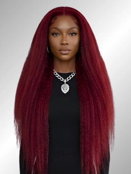 13x6 HD Lace Burgundy Kinky Straight Glueless Wig - WIGZU