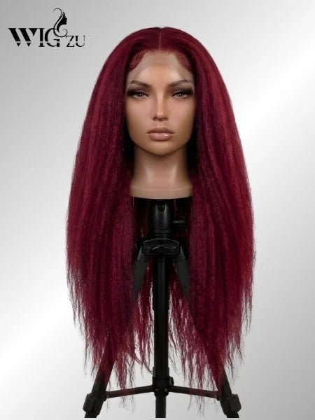 13x6 HD Lace Burgundy Kinky Straight Glueless Wig - WIGZU