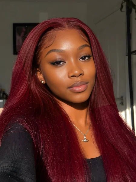 13x6 HD Lace Burgundy Kinky Straight Glueless Wig - WIGZU