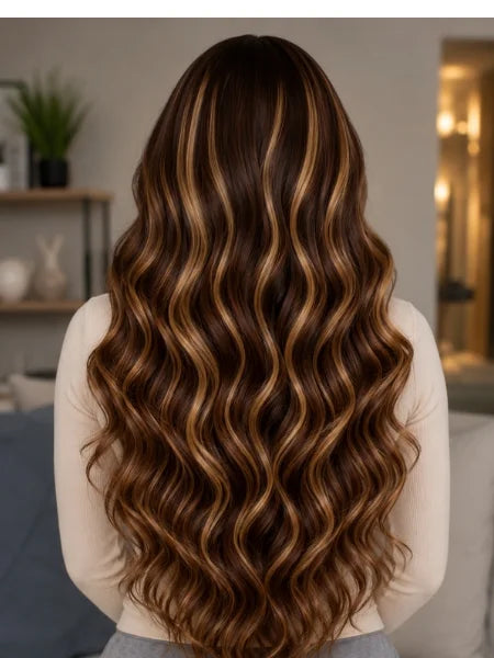Back View of 4/27 Honey Blonde Ombre Body Wave HD Lace Frontal Wig | Wigzu