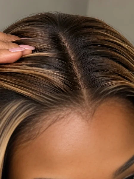 Close-Up of 13x4 HD Lace Frontal Hairline - Ombre Body Wave Wig | Wigzu