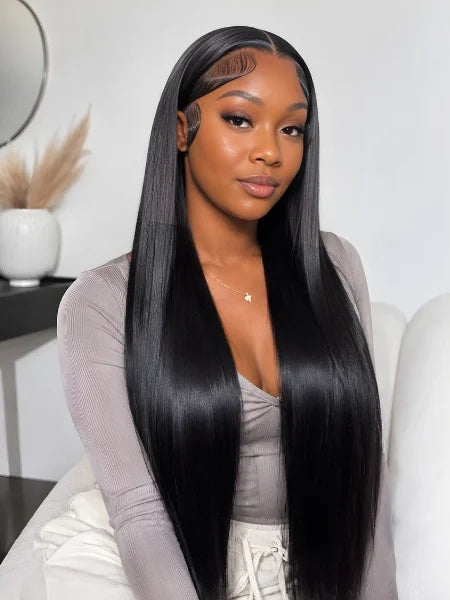 Woman Wearing Bone Straight HD Lace Frontal Wig | Wigzu