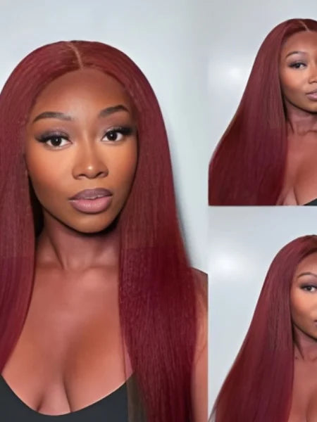 13x4 HD Lace Burgundy Kinky Straight Glueless Wig