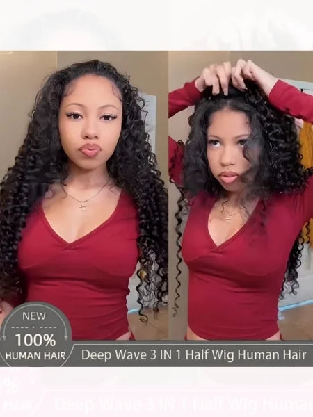 3-in-1 Flip Half Wig Glueless Human Hair 180% Density