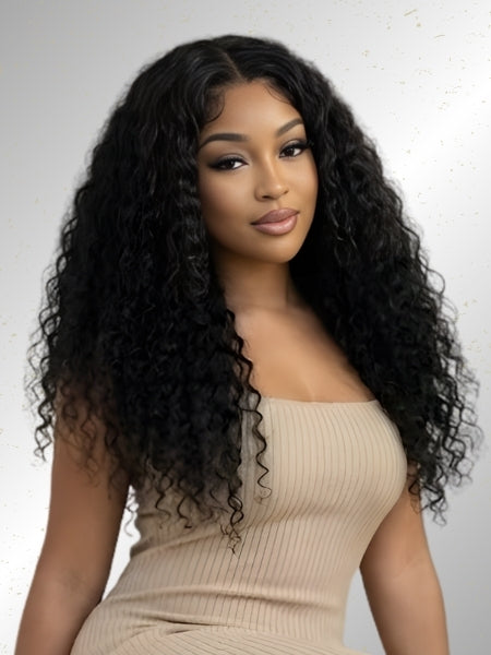 210% Density V-Part Curly Human Hair Glueless Wig - Front View | Wigzu