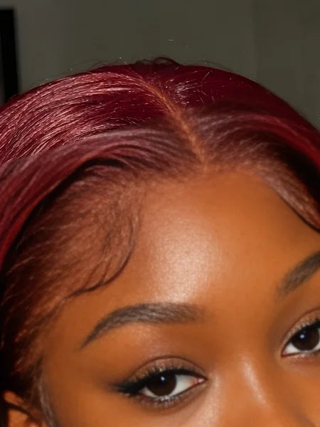 Close-Up of 13x6 HD Lace Frontal Hairline - Burgundy Kinky Straight Wig | Wigzu