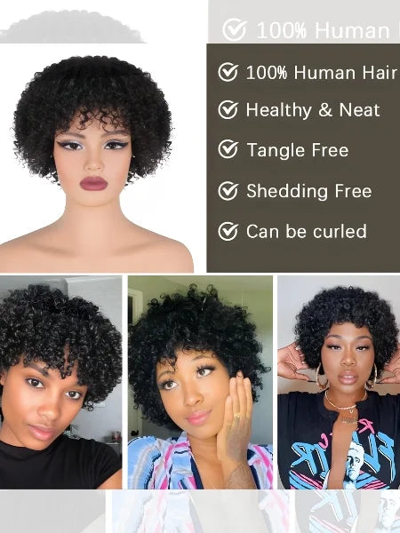 Short Curly Pixie Cut Glueless 180% Density