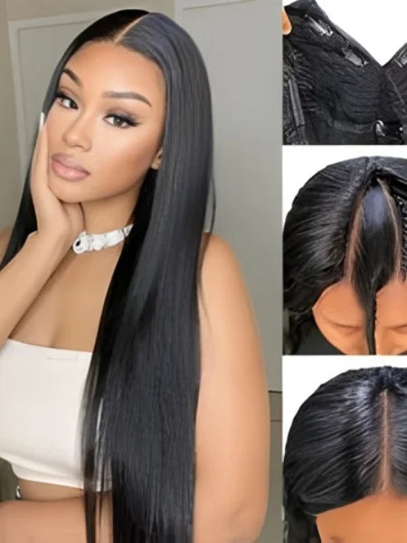 Silky Straight V-Part Glueless Human Hair Wig