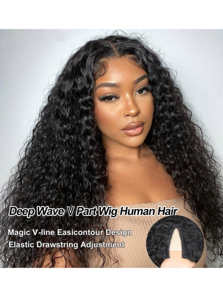 210% Density V-Part Curly Human Hair Glueless Wig