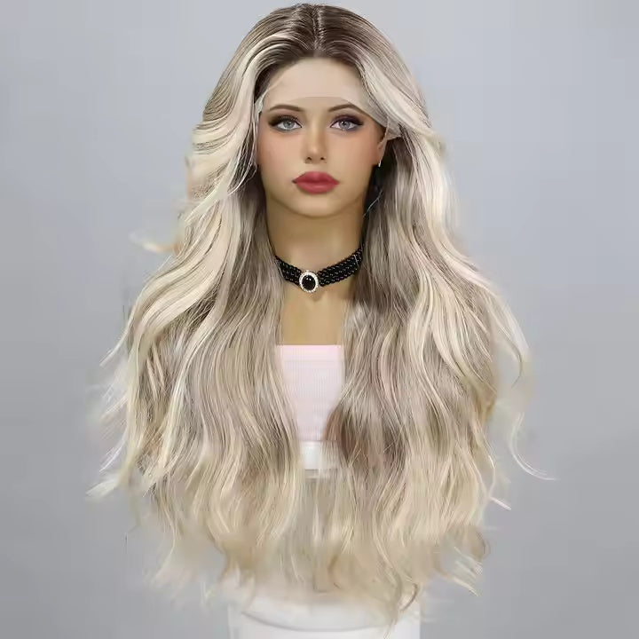 V-Part Golden Blonde Glueless Wavy Wig 150% Density