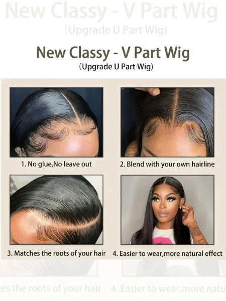 Silky Straight V-Part Glueless Human Hair Wig