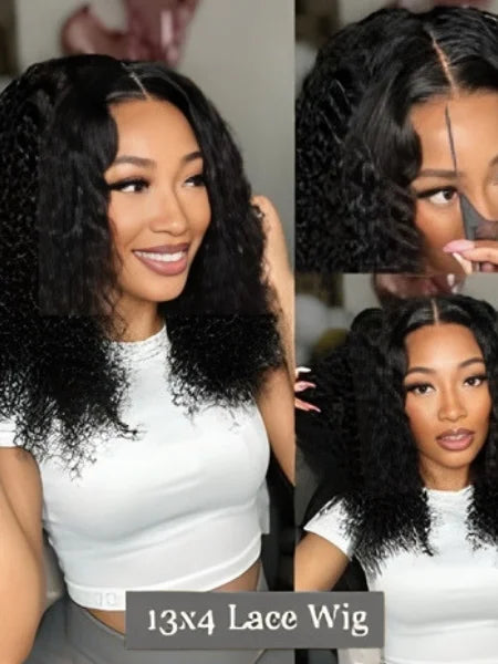 Curly Short Bob 13x4 HD Lace Frontal Wig 180% Density