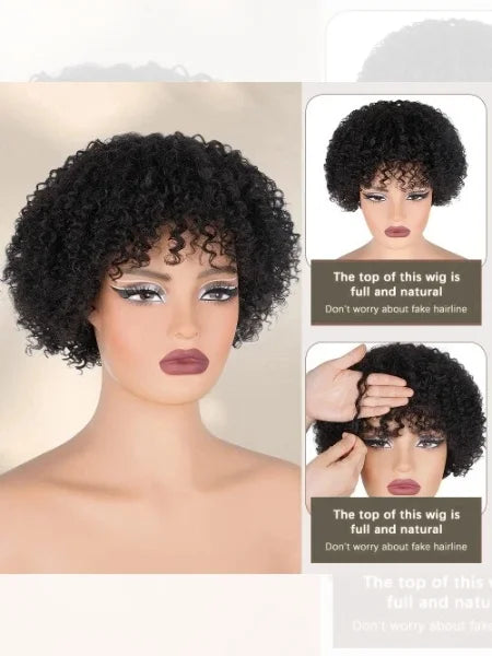 Short Curly Pixie Cut Glueless 180% Density
