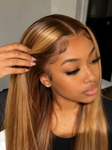 4/27 Highlight Straight 13x6 HD Lace Front Wig 200% Density