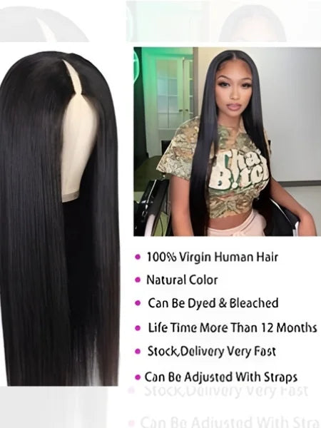 Silky Straight V-Part Glueless Human Hair Wig