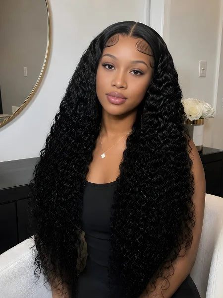 Woman Wearing Deep Wave HD Glueless Lace Wig | Wigzu
