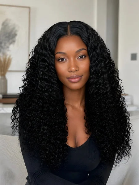 Woman Wearing Kinky Curly 13x4 HD Lace Glueless Wig | Wigzu