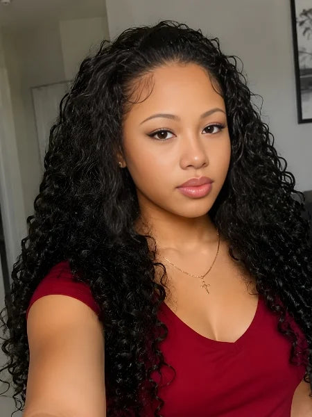 Woman Wearing 3-in-1 Flip Half Wig Deep Wave Wig | Wigzu
