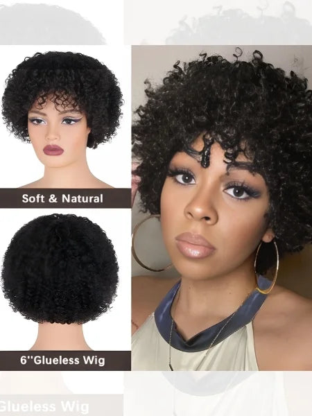 Short Curly Pixie Cut Glueless 180% Density