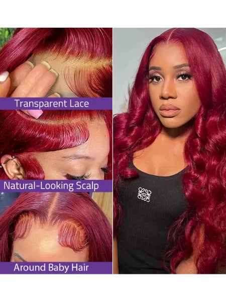 99J Burgundy Body Wave HD Lace Frontal Wig 220% Density