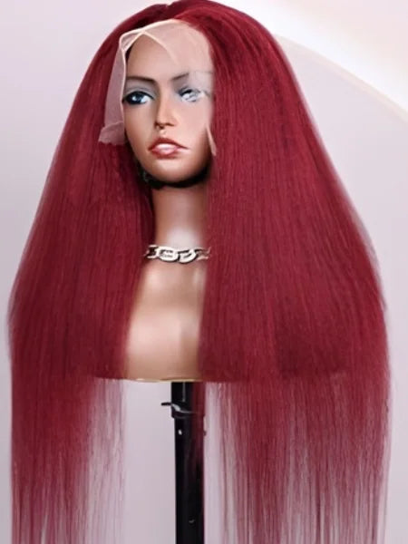 13x4 HD Lace Burgundy Kinky Straight Glueless Wig