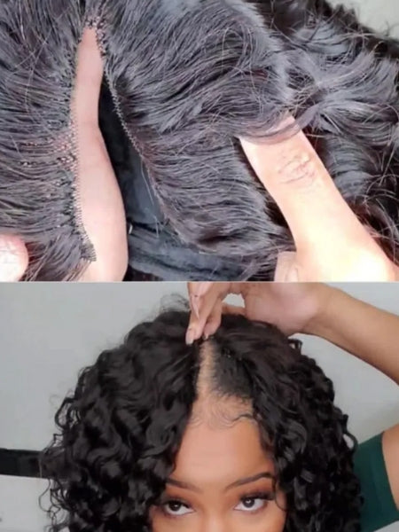 210% Density V-Part Curly Human Hair Glueless Wig