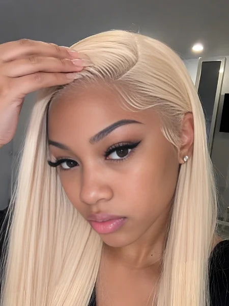 Close-Up of HD Lace Frontal Hairline - 613 Honey Blonde Straight Wig | Wigzu