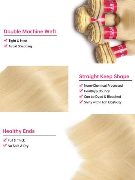 613 Honey Blonde Brazilian Straight Hair, Double Weft - WIGZU