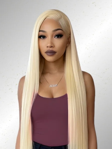 613 Honey Blonde Straight HD Lace Frontal Wig 200% Density - Front View | Wigzu
