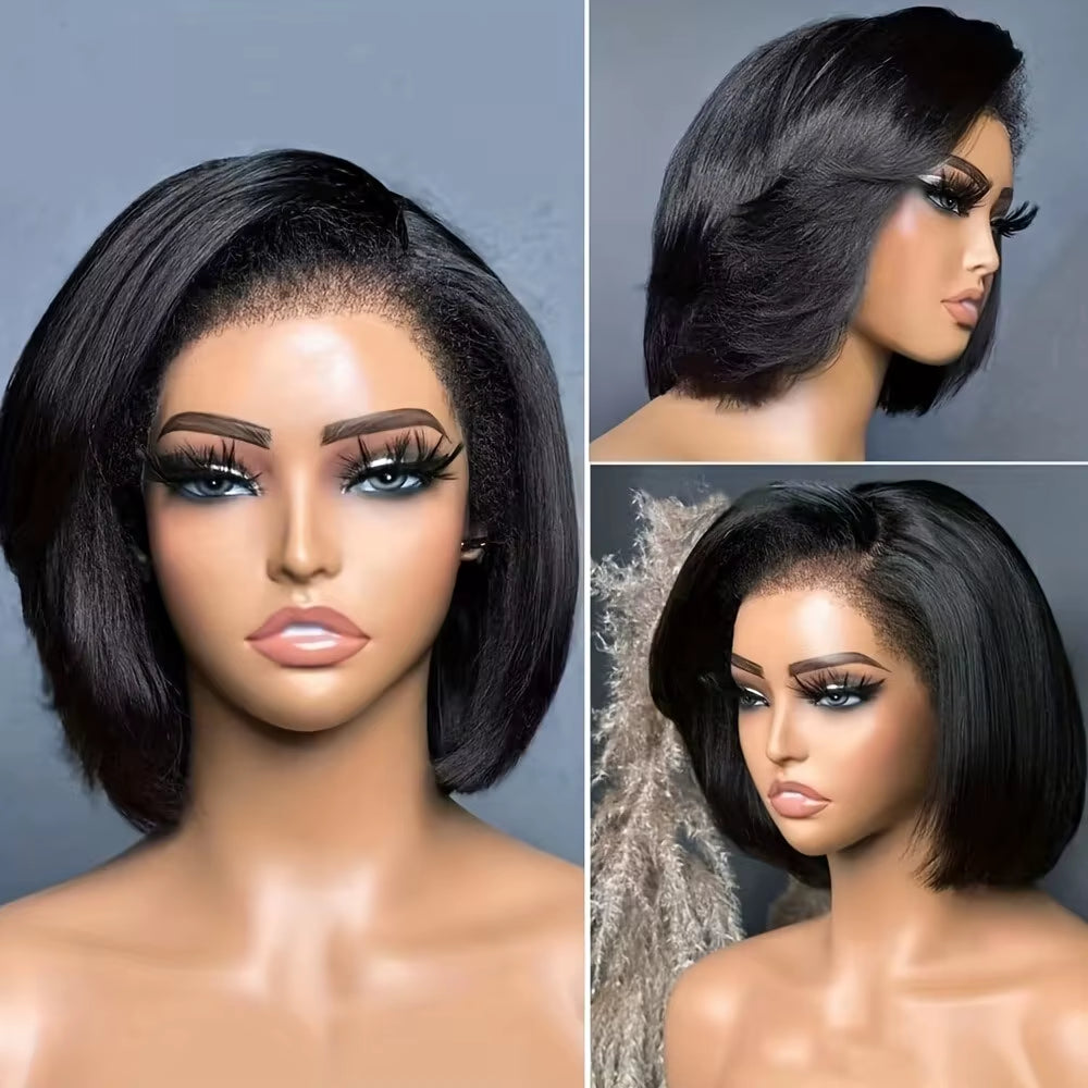 Kinky Straight 13X4 HD Lace Front Human Hair Wigs for Women Glueless Transparent Brazilian Coarse Yaki Remy Lace Frontal Wigs