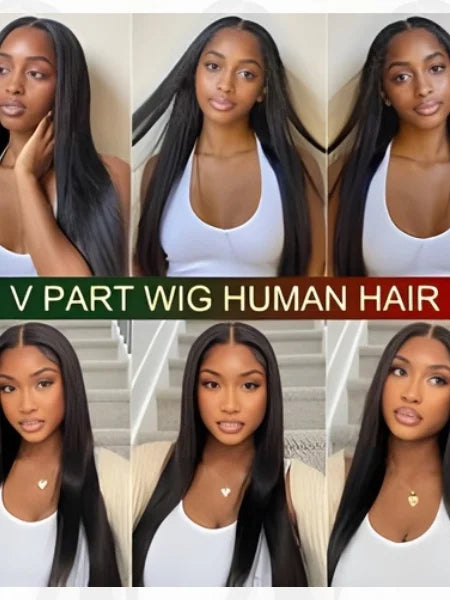 Silky Straight V-Part Glueless Human Hair Wig