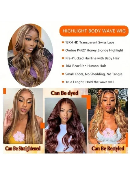 4/27 Honey Blonde Ombre Body Wave HD Lace Frontal Wig