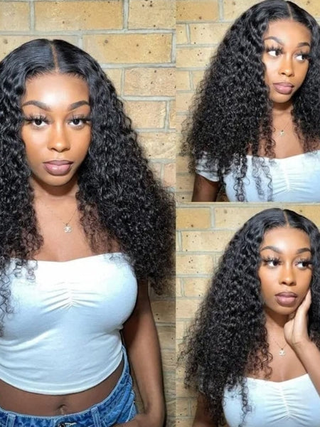 210% Density V-Part Curly Human Hair Glueless Wig