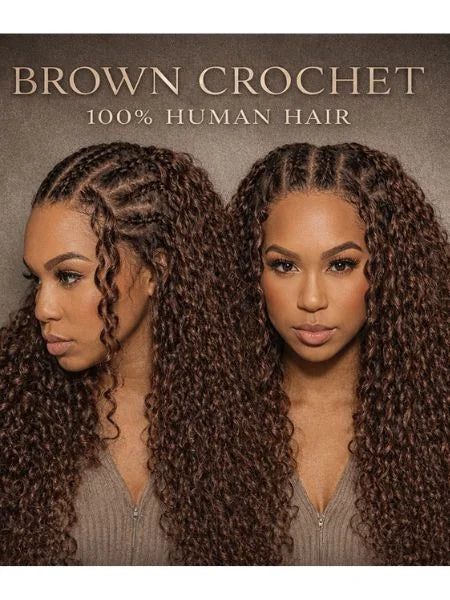 Chocolate Brown Spiral Curly Crochet Invisible Knotless, Braiding