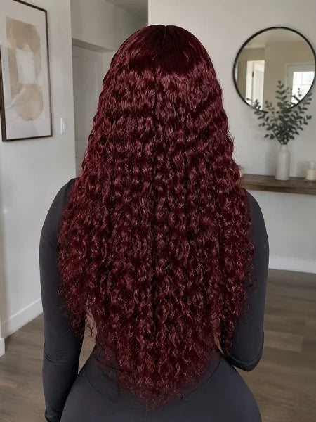 99J Burgundy Curly HD Lace Front Deep Wave Wig