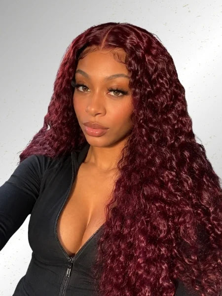 99J Burgundy Curly HD Lace Front Deep Wave Wig