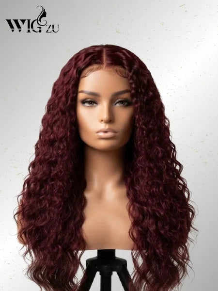 99J Burgundy Curly HD Lace Front Deep Wave Wig