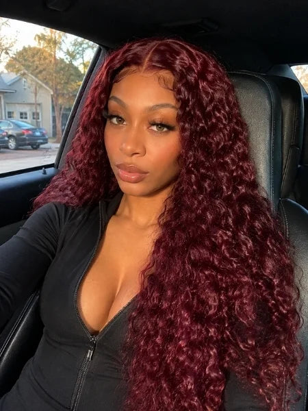 99J Burgundy Curly HD Lace Front Deep Wave Wig