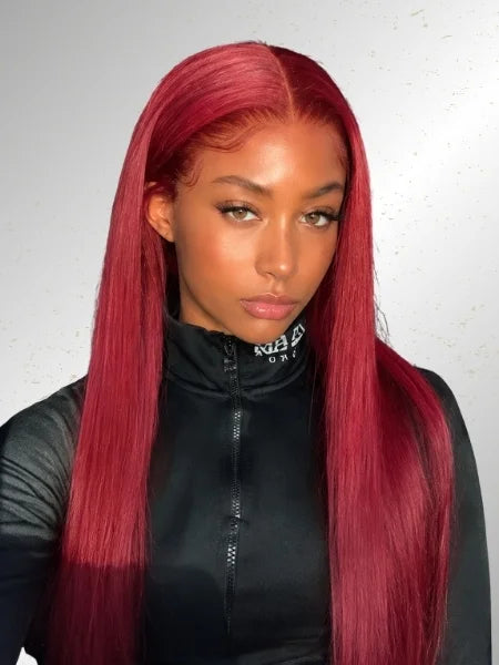 99J Burgundy HD Lace Front Straight Wig 200% Density