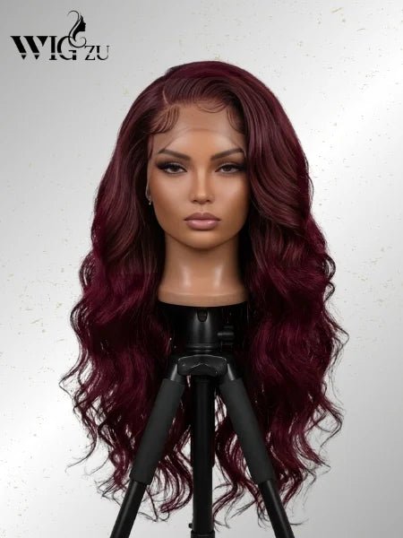 99J Burgundy Body Wave HD Lace Frontal Wig 220% Density - WIGZU