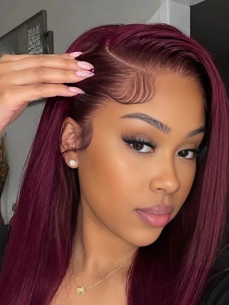 99J Burgundy Body Wave HD Lace Frontal Wig 220% Density - WIGZU