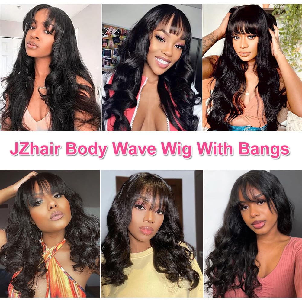 Glueless Body Wave Machine Made Wig with Bangs 150% Density