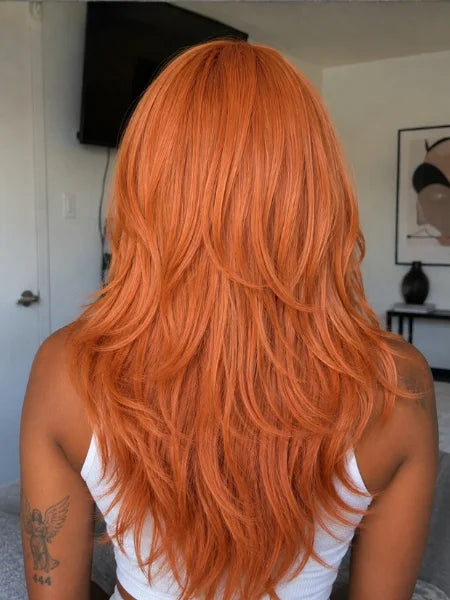 Angel Devil Bangs Long Orange Brown Cosplay Wigs