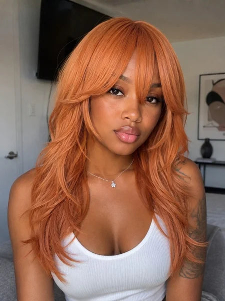 Angel Devil Bangs Long Orange Brown Cosplay Wigs