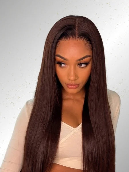 Brazilian Hair Chocolate Brown HD Lace Front Straight Wig