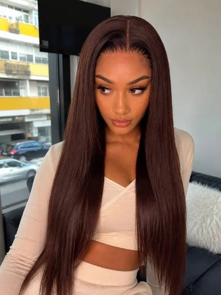 Brazilian Hair Chocolate Brown HD Lace Front Straight Wig