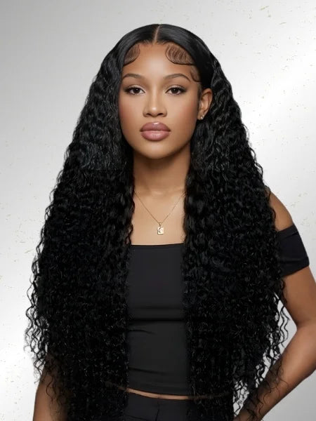 Deep Wave HD Glueless Lace Wig 220% Density - Front View | Wigzu